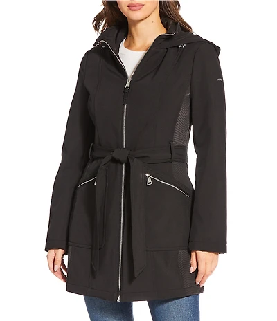 DKNY by Donna Karan Softshell Water Resistant Belted Zip Front Coat