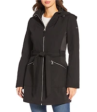 DKNY by Donna Karan Softshell Water Resistant Belted Zip Front Coat