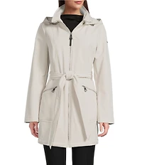 DKNY by Donna Karan Softshell Water Resistant Belted Zip Front Coat