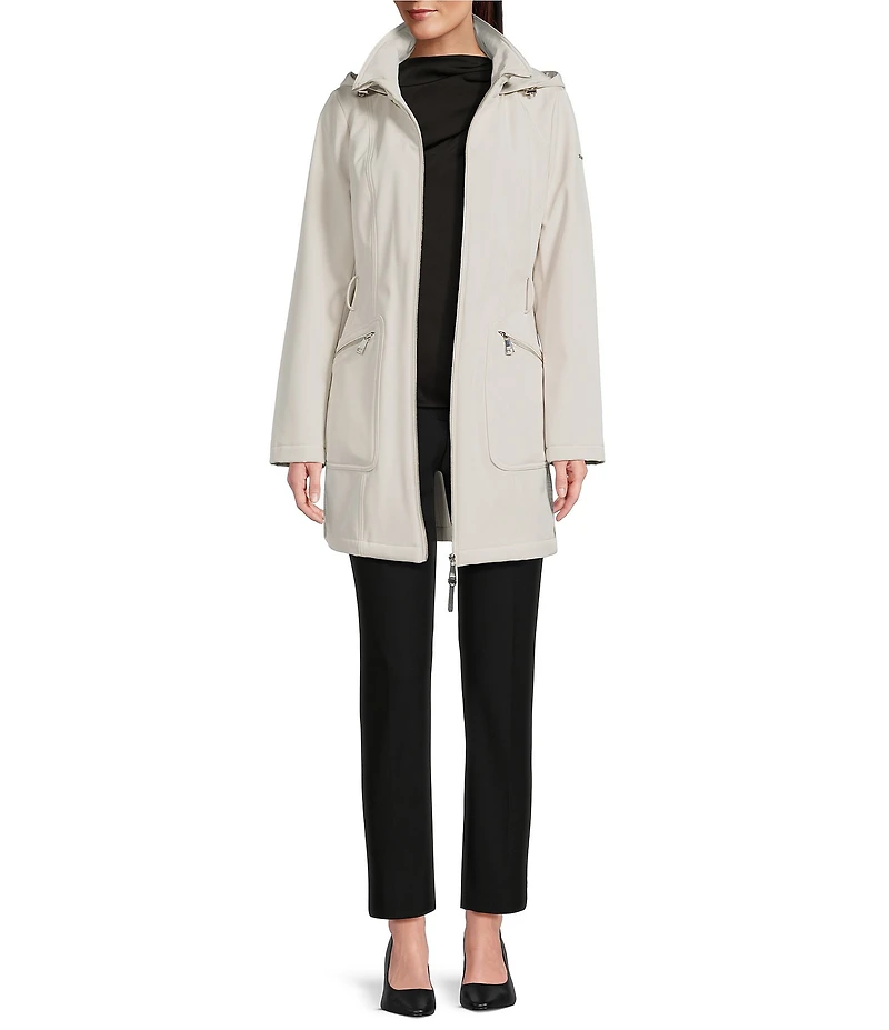 DKNY by Donna Karan Softshell Water Resistant Belted Zip Front Coat