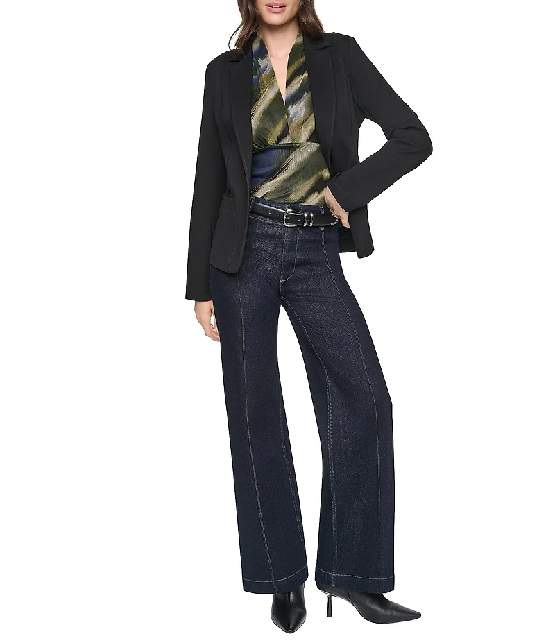 DKNY by Donna Karan Soho Ponte Notch Collar One Button Blazer