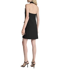 DKNY by Donna Karan Solid Crepe Collared Shawl Sleeveless Double Breasted Sheath Dress