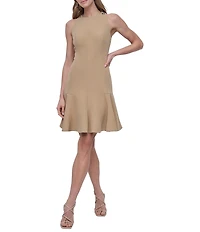 DKNY by Donna Karan Solid Crepe Crew Neck Sleeveless Flounce Hem Fit & Flare Dress