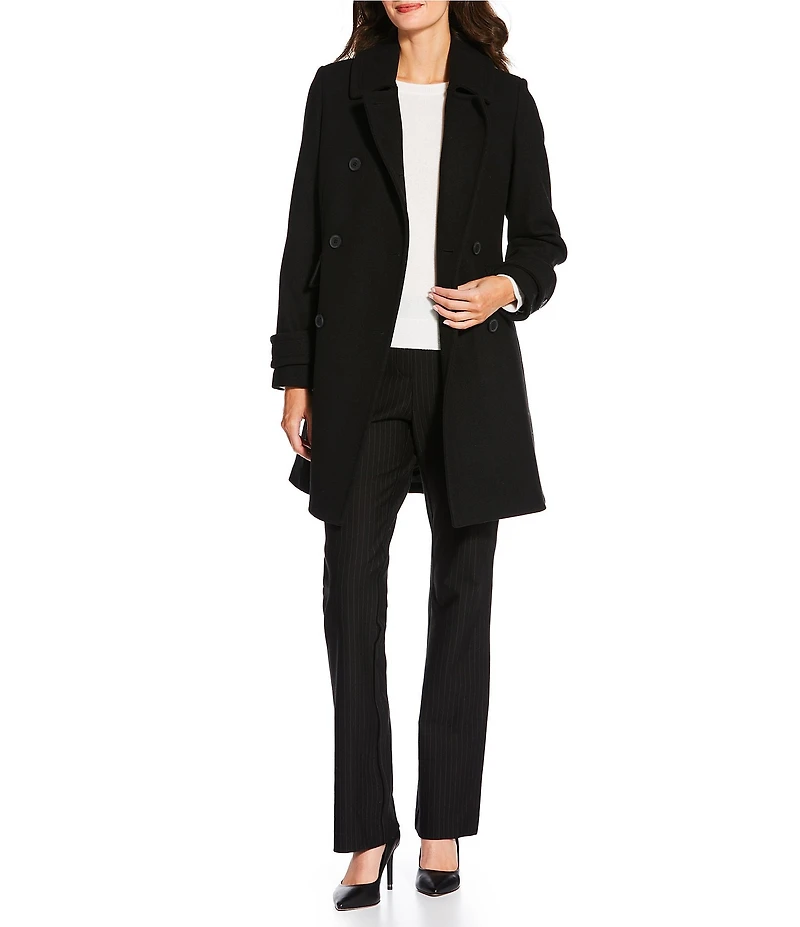DKNY by Donna Karan Solid Double Breasted Wool Blend Coat
