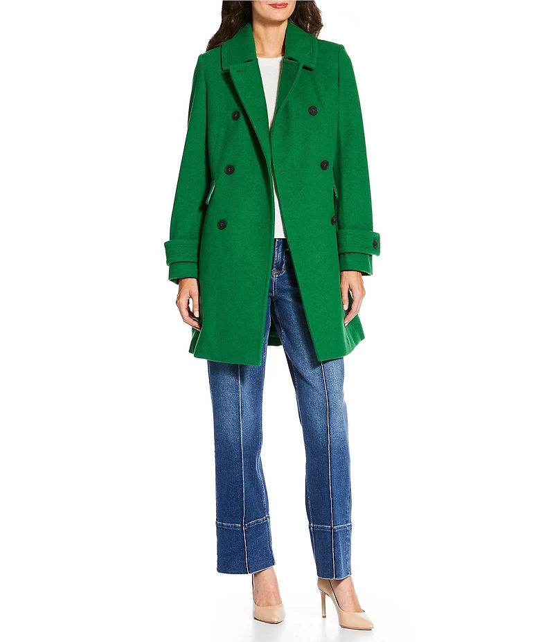 DKNY by Donna Karan Solid Double Breasted Wool Blend Coat