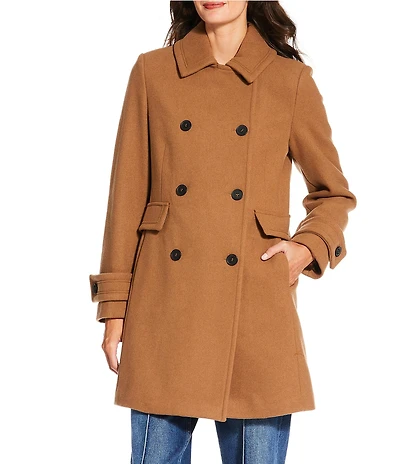 DKNY by Donna Karan Solid Double Breasted Wool Blend Coat