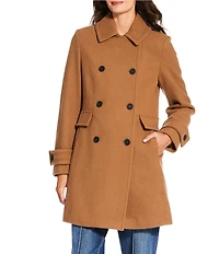 DKNY by Donna Karan Solid Double Breasted Wool Blend Coat