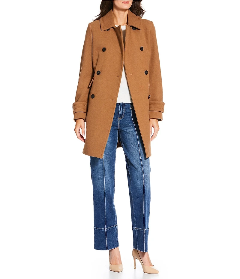 DKNY by Donna Karan Solid Double Breasted Wool Blend Coat