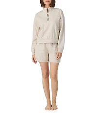 DKNY By Donna Karan Solid Long Sleeve Half Zip Shorty Lounge Set