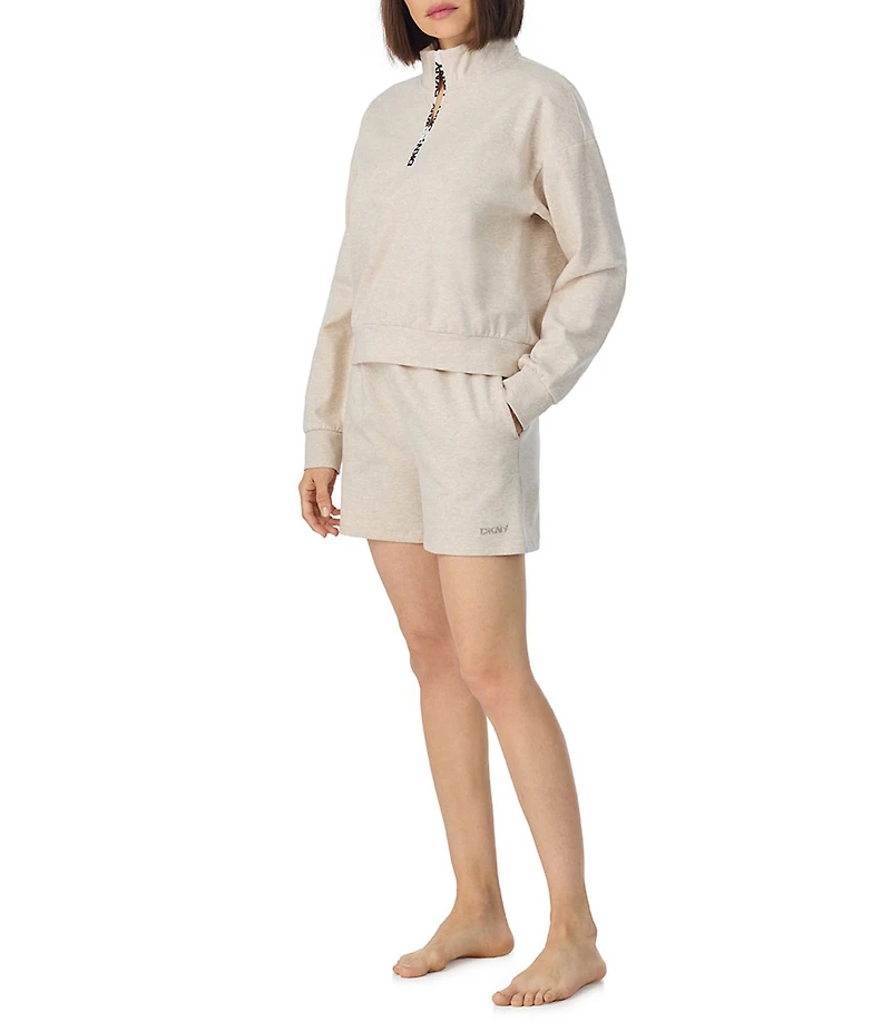 DKNY By Donna Karan Solid Long Sleeve Half Zip Shorty Lounge Set