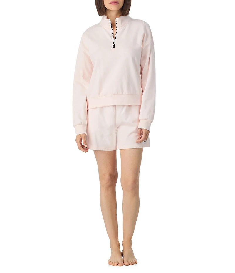 DKNY By Donna Karan Solid Long Sleeve Half Zip Shorty Lounge Set