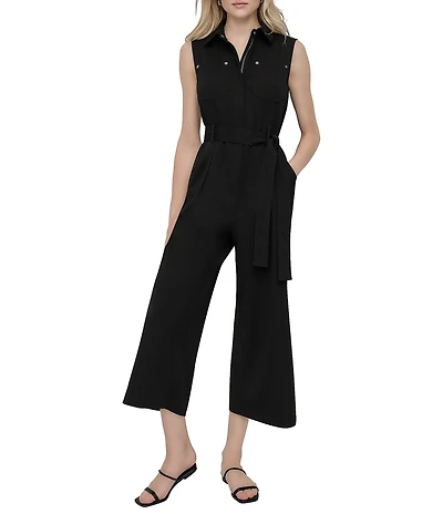 DKNY by Donna Karan Solid Scuba Crepe Collar Neck Sleeveless Cargo Jumpsuit
