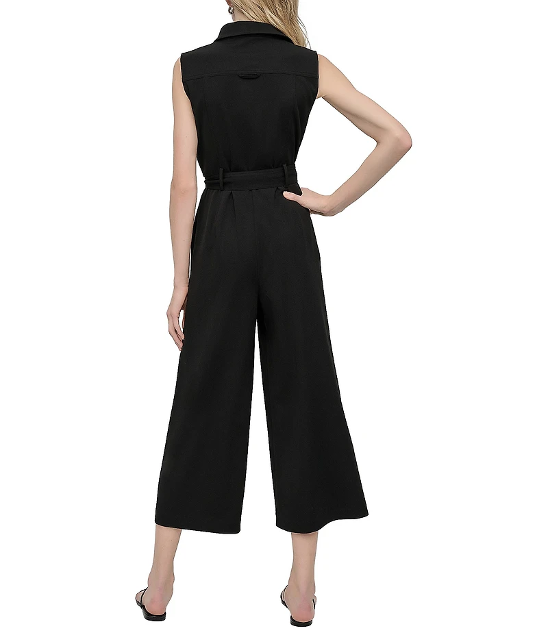 DKNY by Donna Karan Solid Scuba Crepe Collar Neck Sleeveless Cargo Jumpsuit