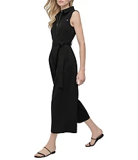 DKNY by Donna Karan Solid Scuba Crepe Collar Neck Sleeveless Cargo Jumpsuit