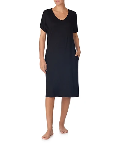 DKNY by Donna Karan Solid Short Dolman Sleeve V-Neck Jersey Knit Sleepshirt