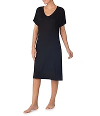 DKNY by Donna Karan Solid Short Dolman Sleeve V-Neck Jersey Knit Sleepshirt