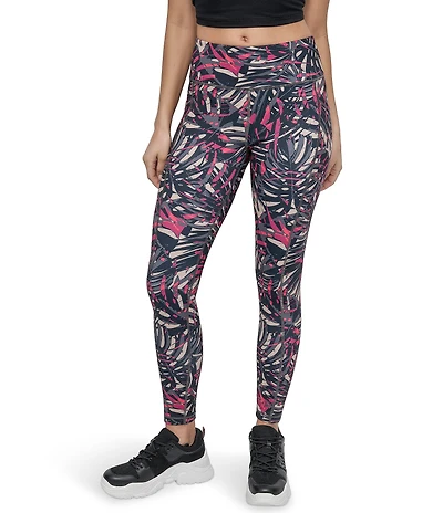 DKNY by Donna Karan Sport Elevate Interlock High Waist 7/8#double; Tropical Printed Fitness Leggings