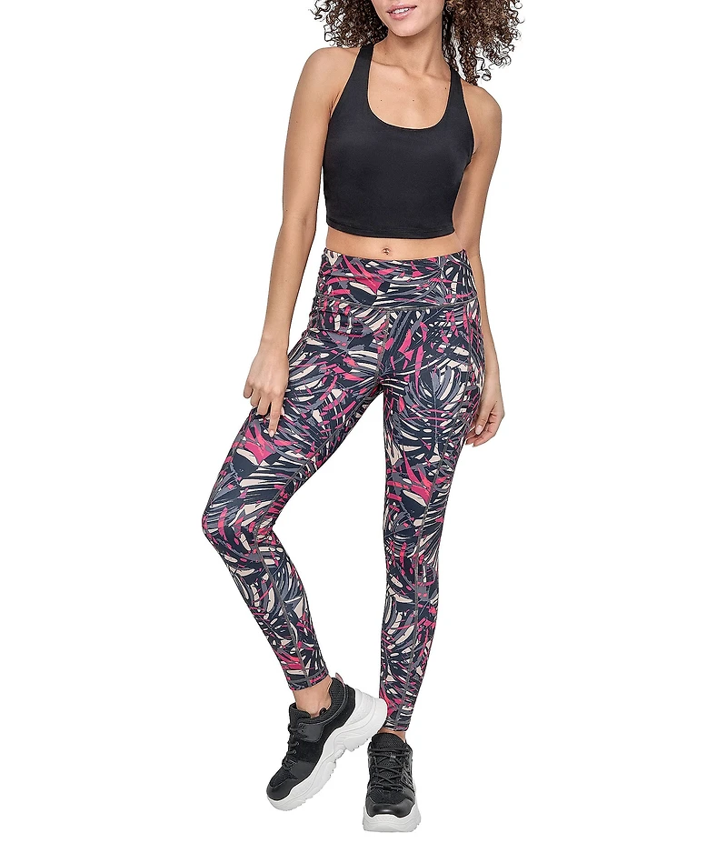 DKNY by Donna Karan Sport Elevate Interlock High Waist 7/8#double; Tropical Printed Fitness Leggings