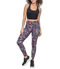 DKNY by Donna Karan Sport Elevate Interlock High Waist 7/8#double; Tropical Printed Fitness Leggings
