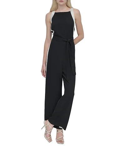 DKNY by Donna Karan Square Neck Color Block Twill Jumpsuit
