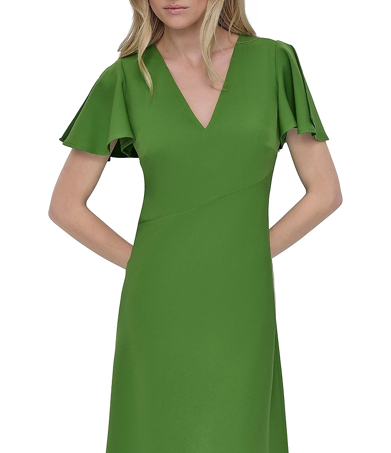 DKNY by Donna Karan Stretch V Neck Short Split Sleeve Fit and Flare Midi Dress