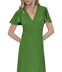 DKNY by Donna Karan Stretch V Neck Short Split Sleeve Fit and Flare Midi Dress