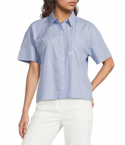 DKNY by Donna Karan Stripe Point Collar Short Sleeve Button Front Shirt