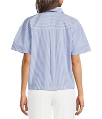 DKNY by Donna Karan Stripe Point Collar Short Sleeve Button Front Shirt