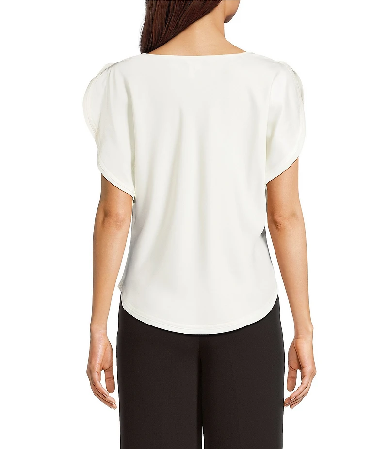 DKNY by Donna Karan Sueded Satin Cowl Neck Short Flutter Sleeve Blouse