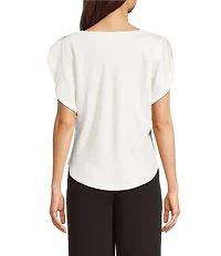 DKNY by Donna Karan Sueded Satin Cowl Neck Short Flutter Sleeve Blouse