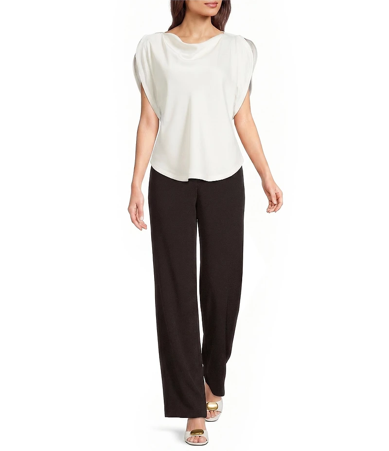 DKNY by Donna Karan Sueded Satin Cowl Neck Short Flutter Sleeve Blouse