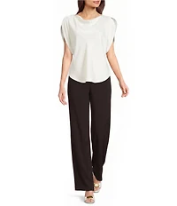DKNY by Donna Karan Sueded Satin Cowl Neck Short Flutter Sleeve Blouse