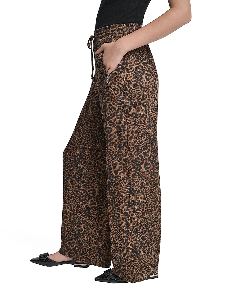 DKNY by Donna Karan Supple Satin Cheetah Wide Leg Pants