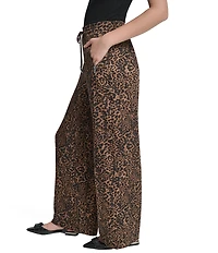 DKNY by Donna Karan Supple Satin Cheetah Wide Leg Pants