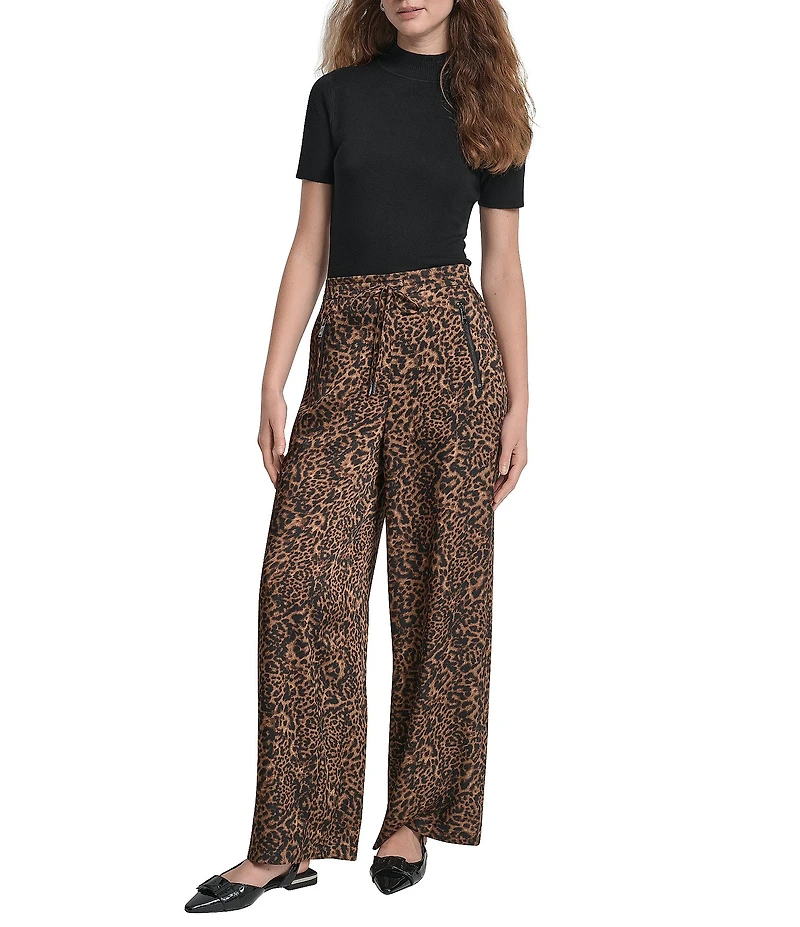 DKNY by Donna Karan Supple Satin Cheetah Wide Leg Pants