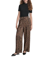 DKNY by Donna Karan Supple Satin Cheetah Wide Leg Pants
