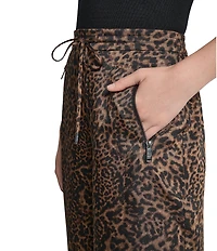 DKNY by Donna Karan Supple Satin Cheetah Wide Leg Pants