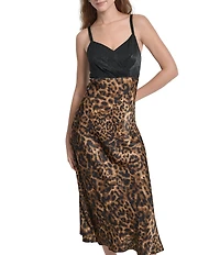 DKNY by Donna Karan Supple Satin Leopard Print V-Neck Sleeveless Midi Dress