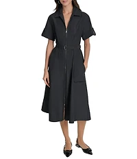 DKNY by Donna Karan Taffeta Zip Front Cargo Midi Dress