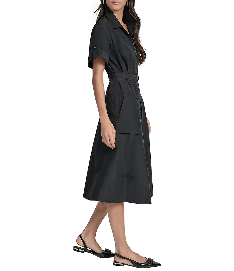 DKNY by Donna Karan Taffeta Zip Front Cargo Midi Dress