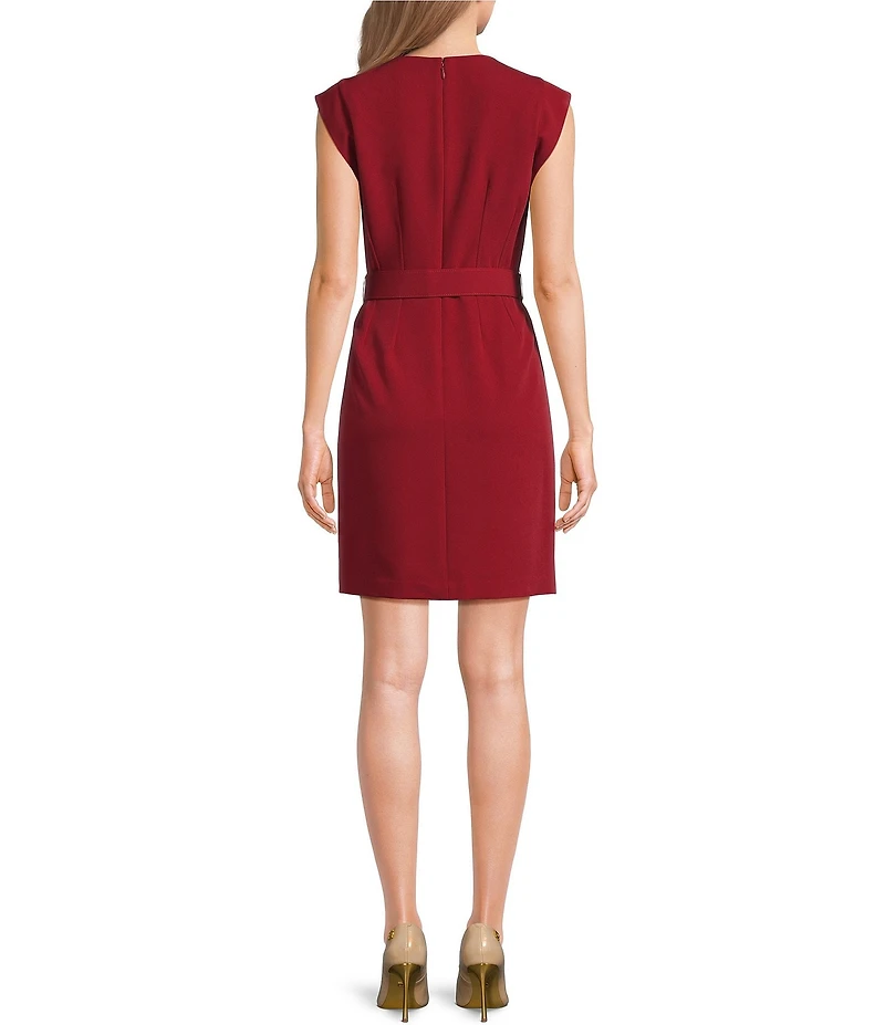 DKNY by Donna Karan Tech Tailoring Crew Neck Sleeveless Belted Sheath Dress
