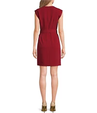 DKNY by Donna Karan Tech Tailoring Crew Neck Sleeveless Belted Sheath Dress