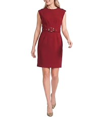DKNY by Donna Karan Tech Tailoring Crew Neck Cap Sleeve Belted Sheath Dress