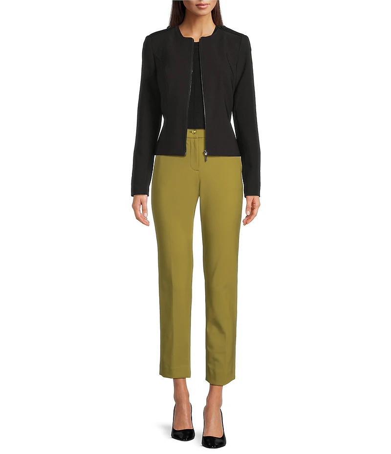 DKNY by Donna Karan Tech Tailoring Ruffle Back Zip Front Jacket