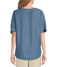 DKNY by Donna Karan Tencel V-Neck Short Sleeve Tunic