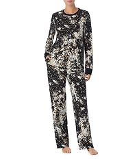 DKNY by Donna Karan Texture Print Long Sleeve Crew Neck Long Knit Pajama Set