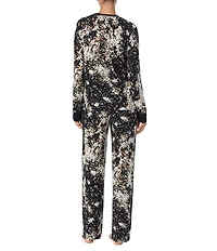DKNY by Donna Karan Texture Print Long Sleeve Crew Neck Long Knit Pajama Set
