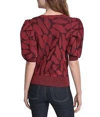DKNY by Donna Karan Textured Knit V-Neck Puff Sleeve Top