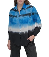 DKNY by Donna Karan Tie Dye Cotton Long Sleeve Button Front Shirt
