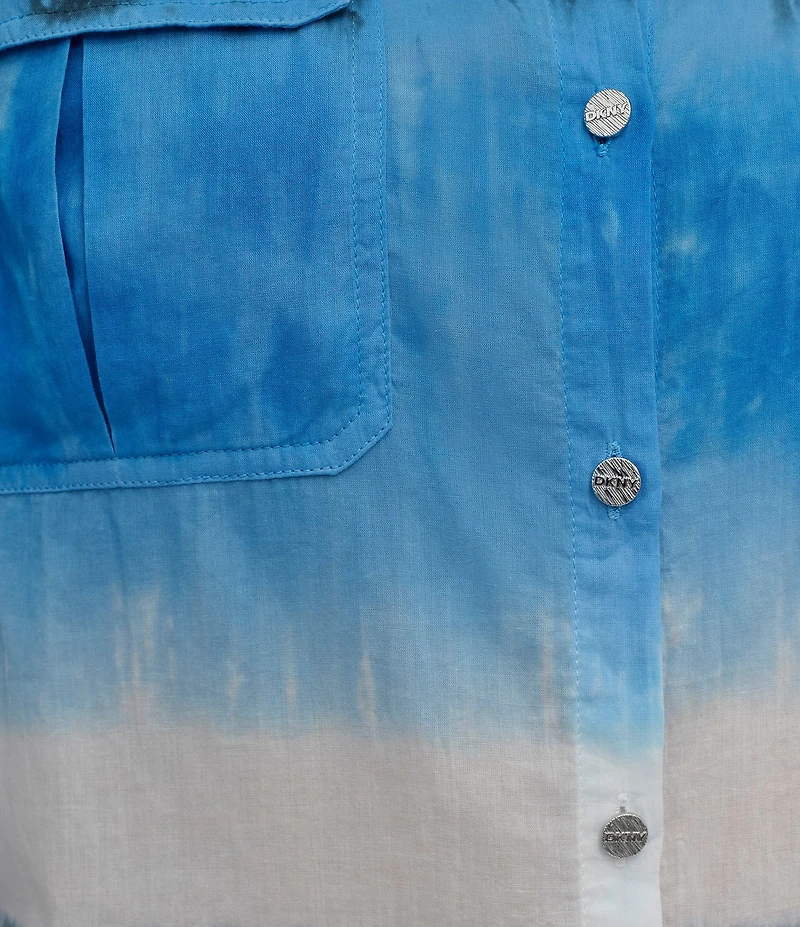 DKNY by Donna Karan Tie Dye Cotton Long Sleeve Button Front Shirt
